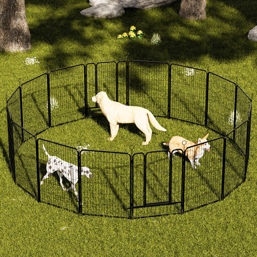Dog Playpen, 16 Panels Pet Exercise Pen with Anti-Skid Base - Black