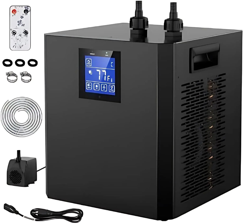 Aquarium Chiller for Fish Tank 79Gal Hydroponic Water Chiller 1/3HP Axolotl Cooler with Remote Control Pump Pipe Pet Products