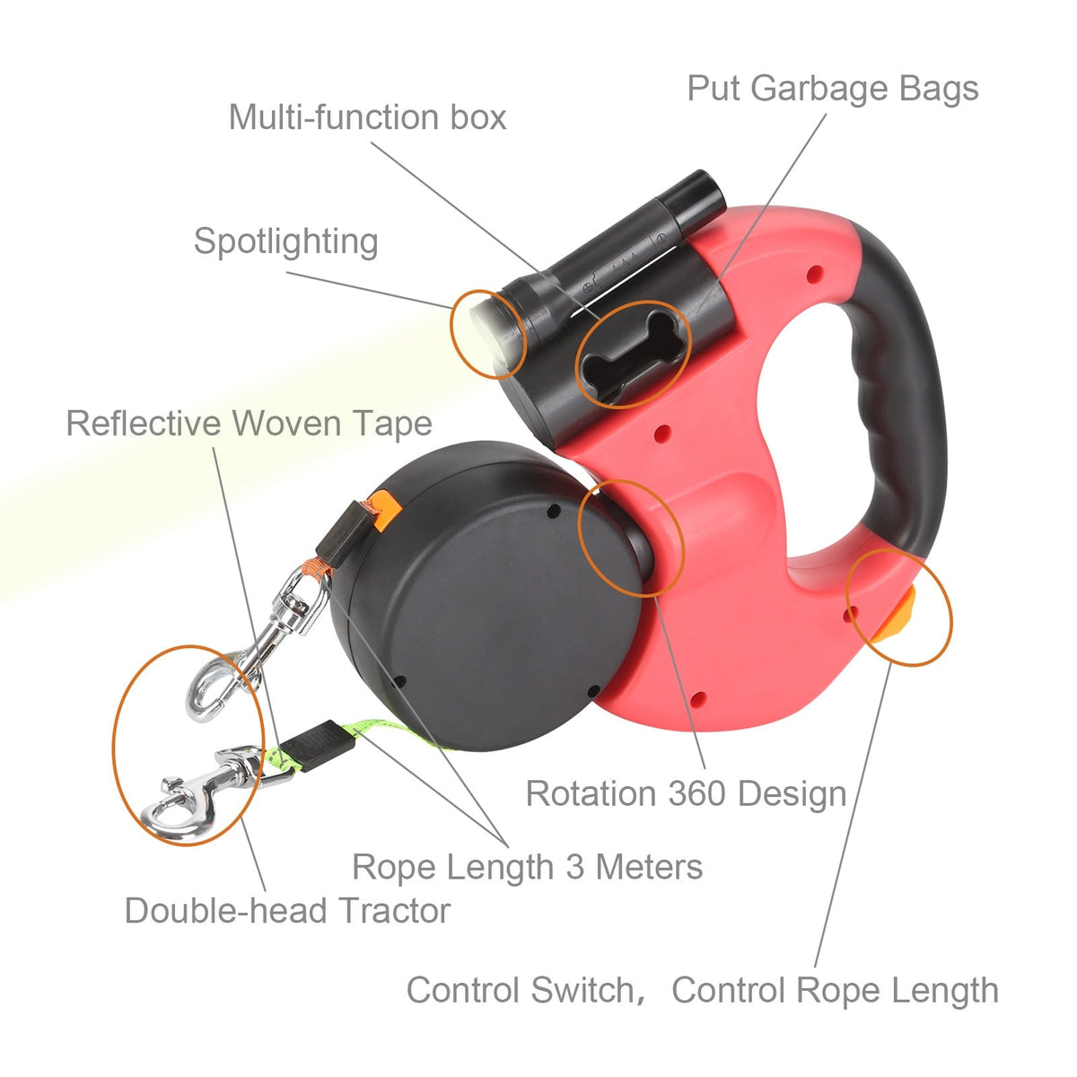 Retractable Double Dog Leash for Two Dogs