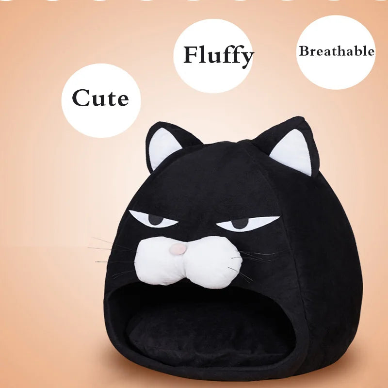 Soft Pet Nest, Cute Cartoon House, Warm Pet Cave, Mat