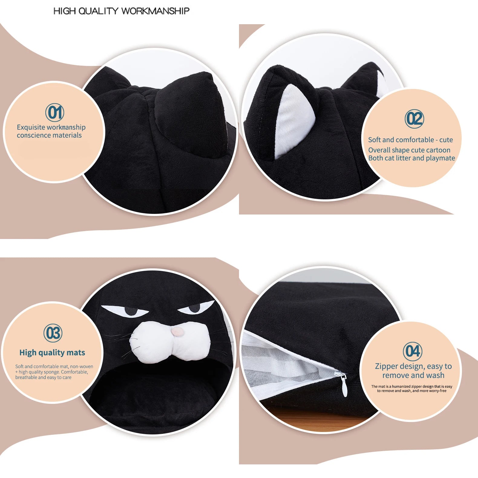 Soft Pet Nest, Cute Cartoon House, Warm Pet Cave, Mat