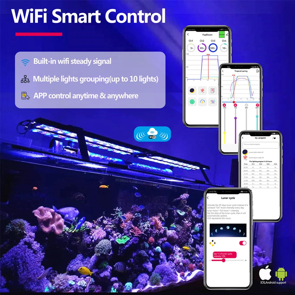 WiFi Full Spectrum LED Marine Reef Seawater Fish Aquarium Lights