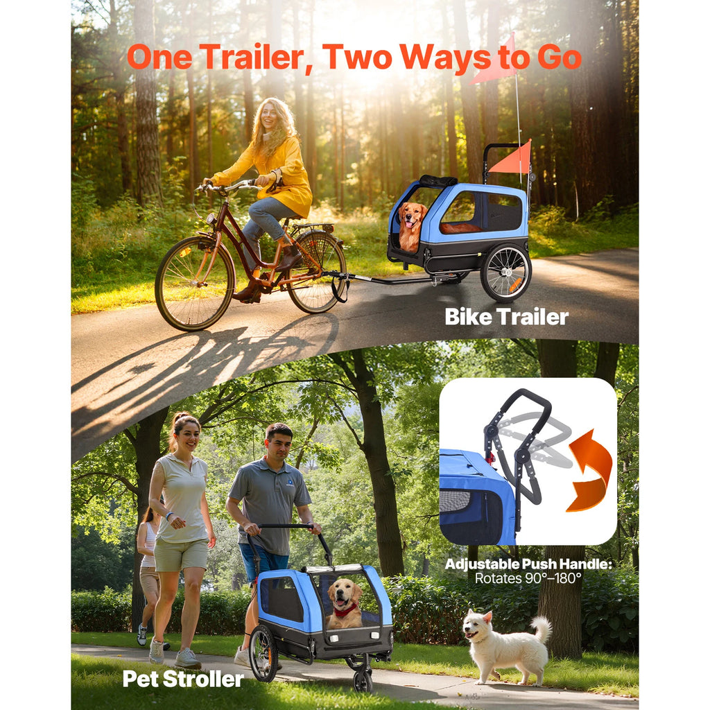 Pet Stroller Cart Bicycle Carrier 2-in-1 Folding Frame with Wheel
