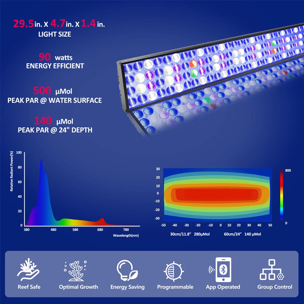 WiFi Full Spectrum LED Marine Reef Seawater Fish Aquarium Lights