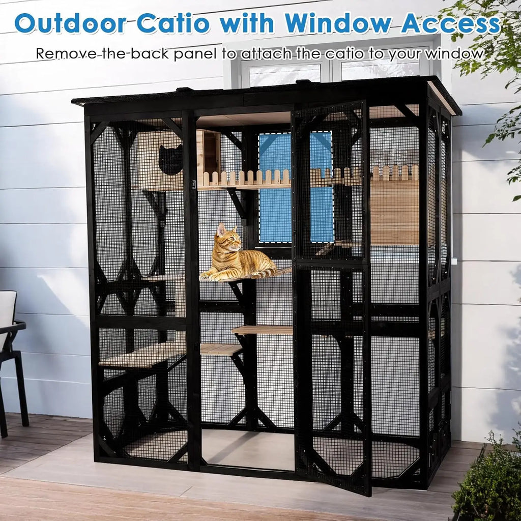 71" Large Outdoor 6 Door Pet Walk-in Cage - Weatherproof Roof