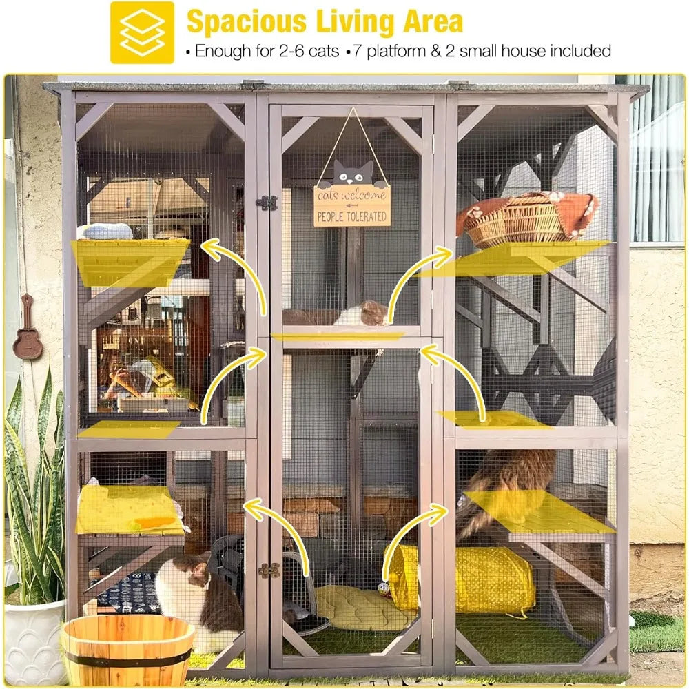 CATIO - Enclosure, Oversized Door, Wooden Pet Cage Condo, Platforms