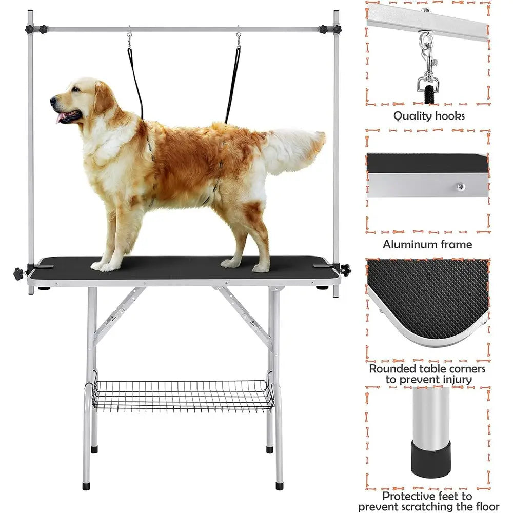 46'' Adjustable Height Trimming Table Drying Table w/Arm/Noose/Mesh Tray