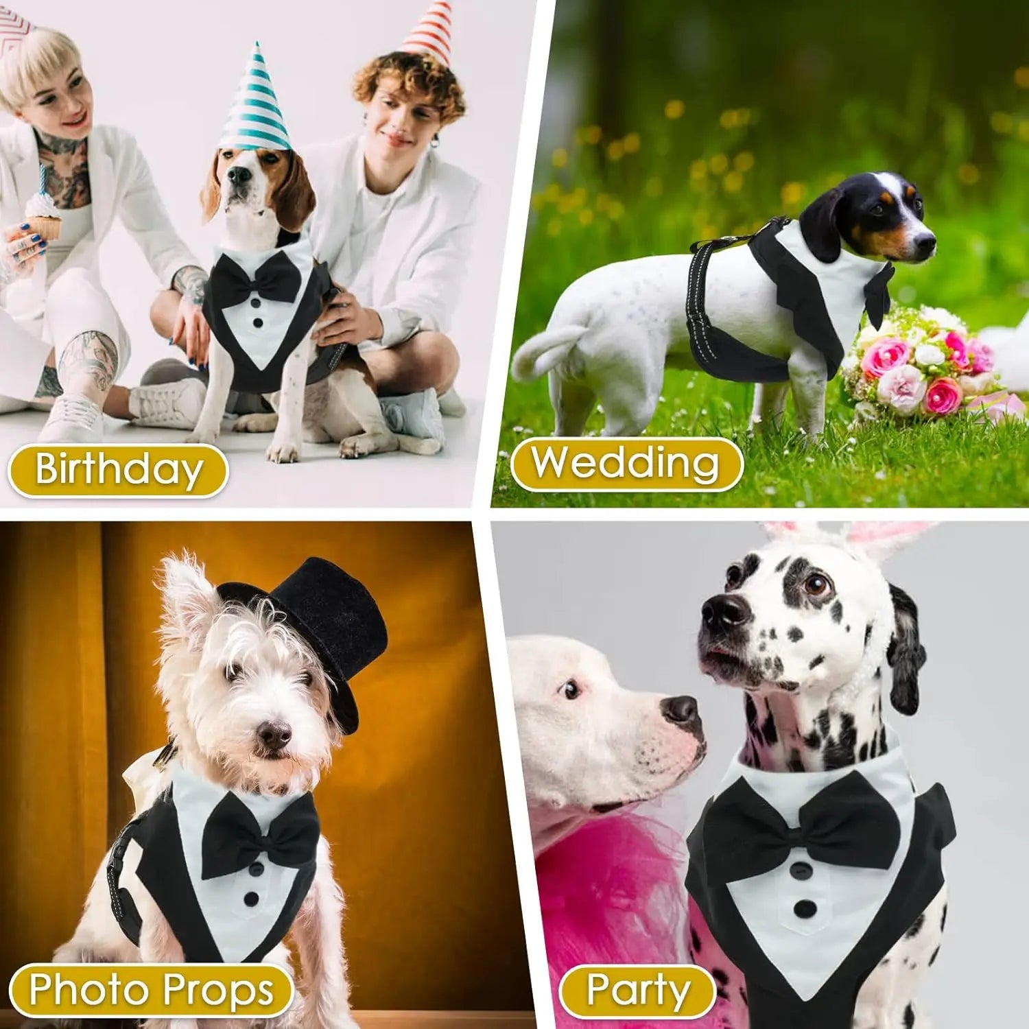 Dog Tuxedo Harness Bow Tie, Wedding Engagement. Birthday, Costume, Formal