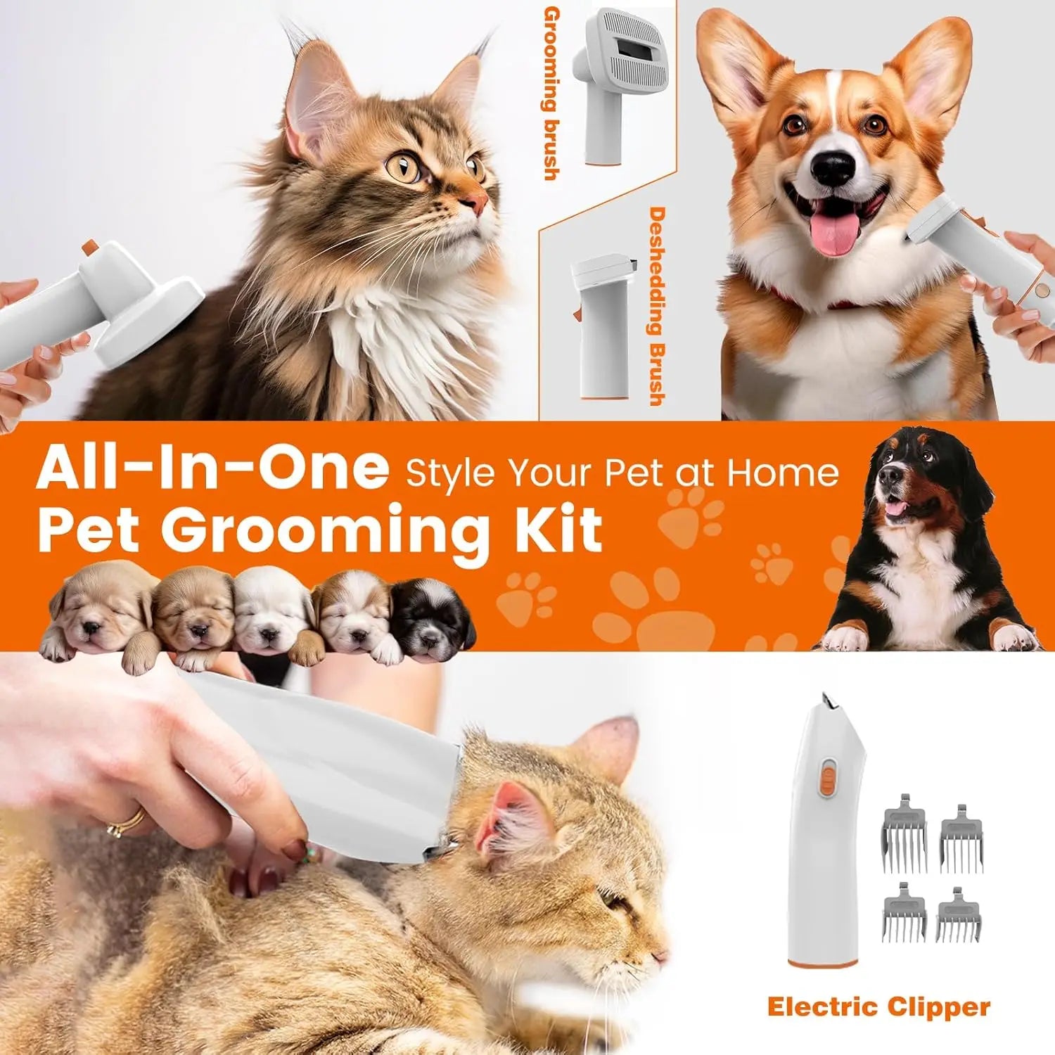 All-in-One Home Cleaning Tool Pet Grooming Vacuum Kit with Clippers