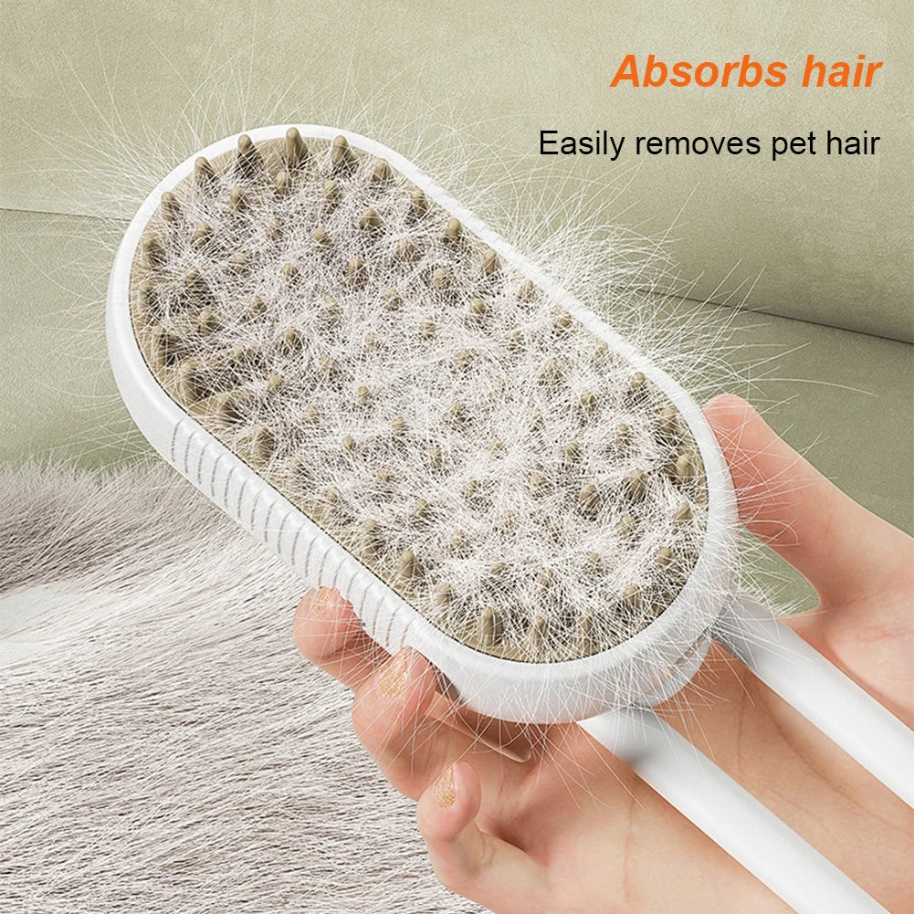 USB Rechargeable, Pet Spray, Massage, Grooming Brush with Release Button