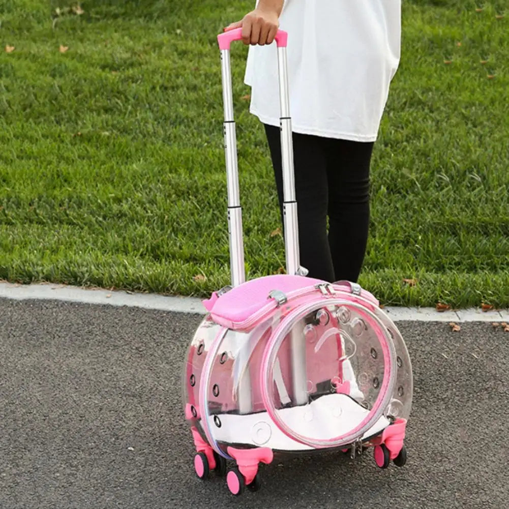 Portable Pet Trolley Case with Ventilation Holes Wheeled Travel Backpack