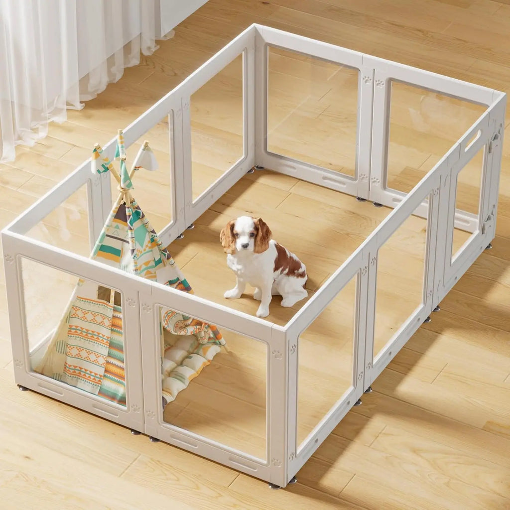Clear Acrylic Pet Playpen with Door. 10-Panel for Pets, Indoor