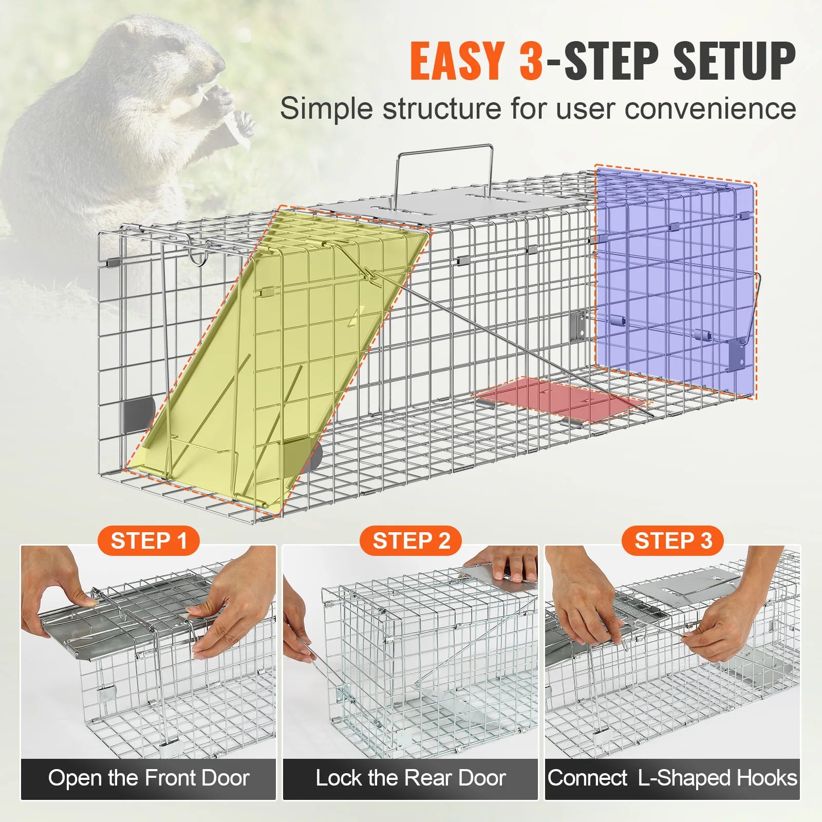 Humane Cat Rodent Control Cage Folding with Handle