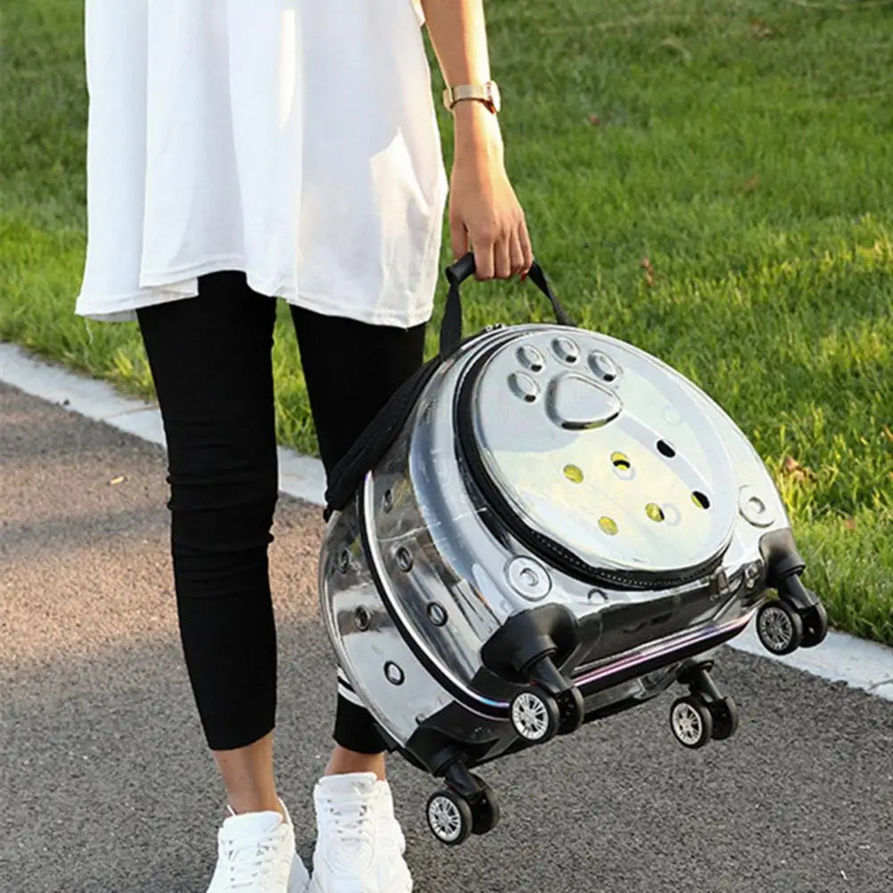 Portable Pet Trolley Case with Ventilation Holes Wheeled Travel Backpack