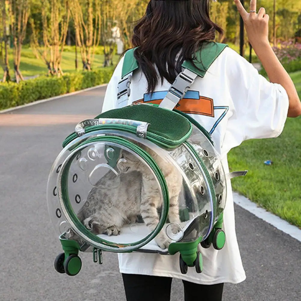 Portable Pet Trolley Case with Ventilation Holes Wheeled Travel Backpack