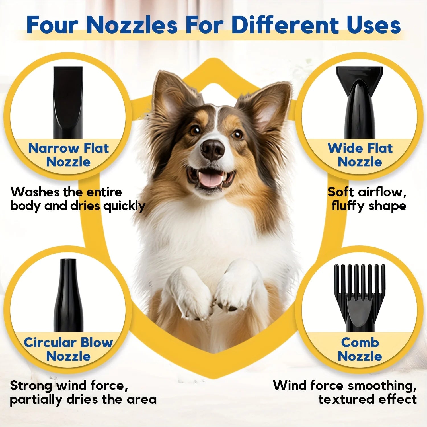 3.8HP/2800W Pet Grooming, High Velocity Dryer Force Blower, 4 Nozzles