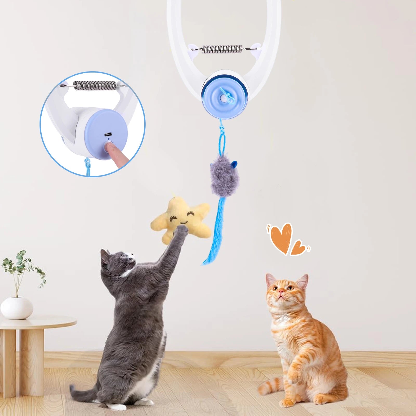 Hanging Automatic Retractable Self Play Kitten Toys with 3 Catnip Mice