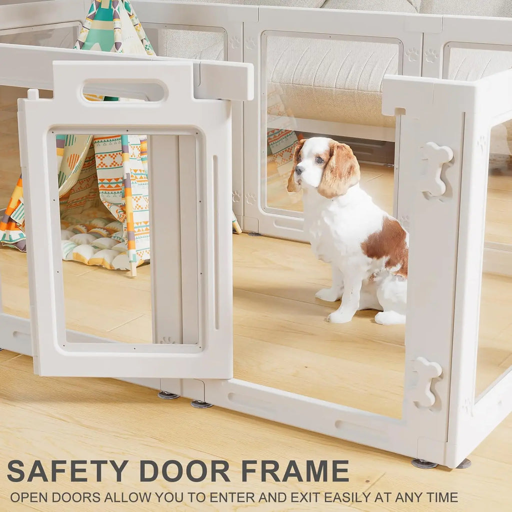Clear Acrylic Pet Playpen with Door. 10-Panel for Pets, Indoor