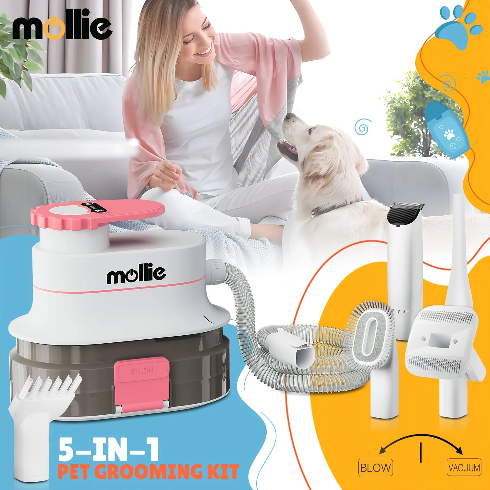 Pet Grooming Vacuum / Dryer Kit with 6 Tools / Trimmer Guide Combs