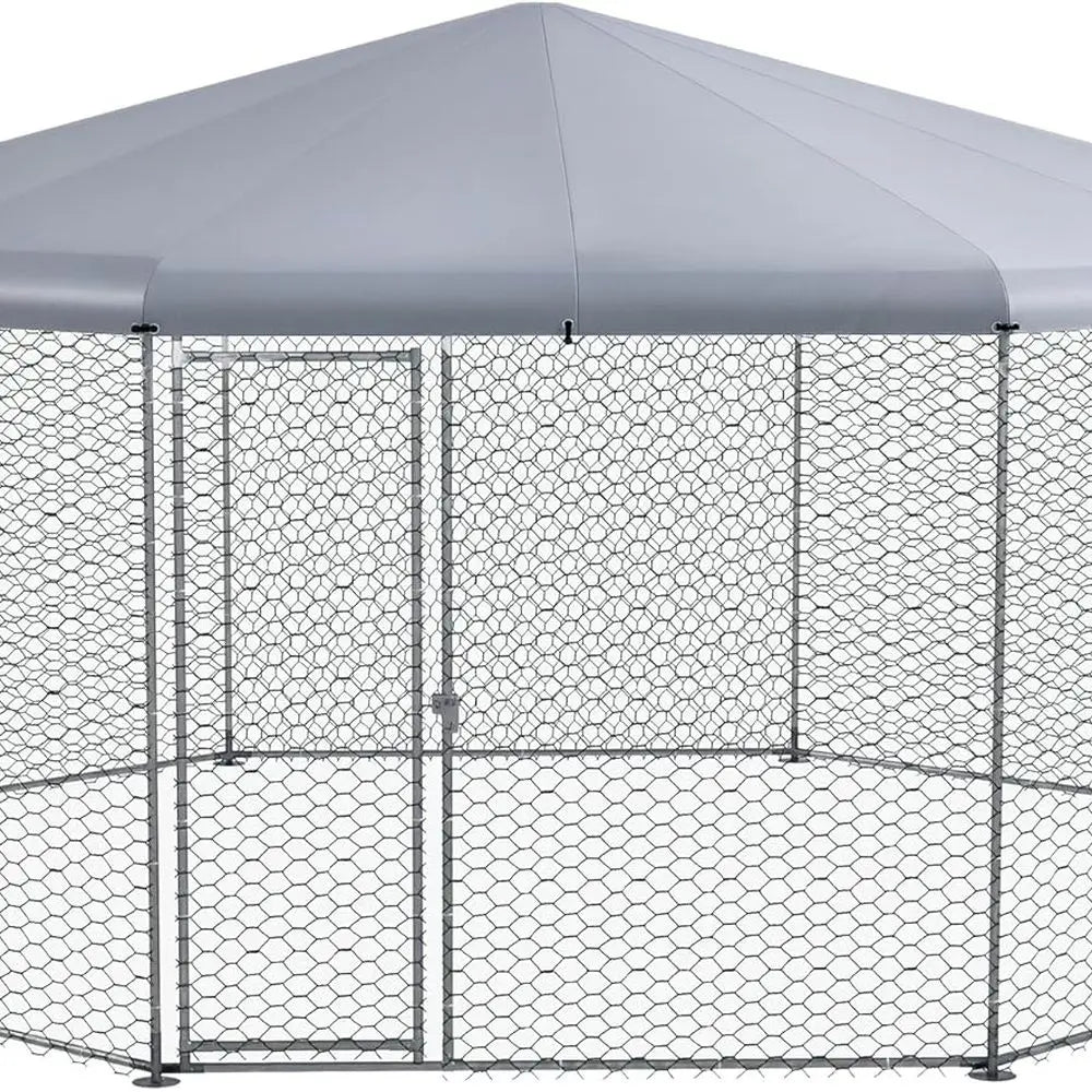 Waterproof UV-Resistant Metal Coop with Polygon Run, 17.1' x 15.7' x 9'