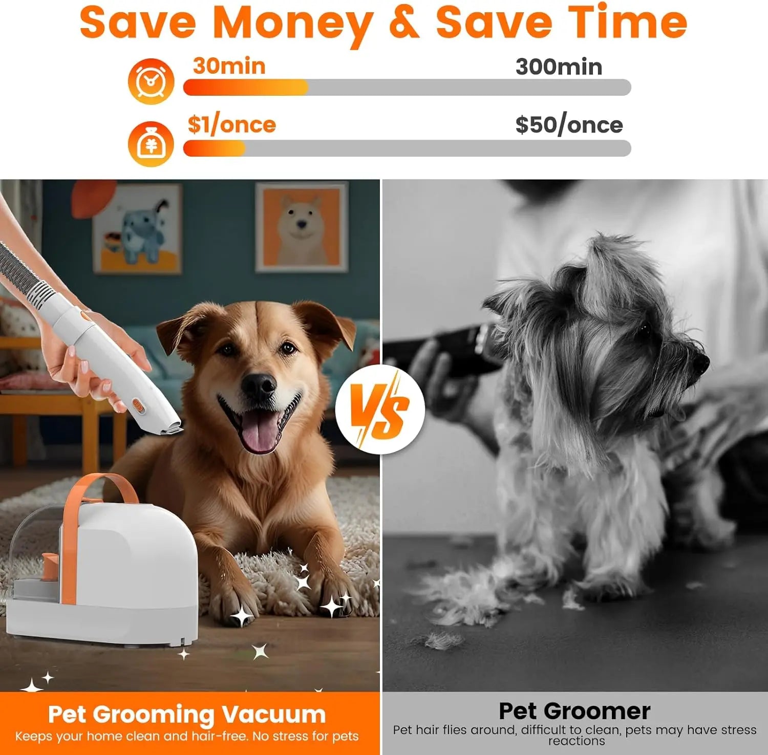 All-in-One Home Cleaning Tool Pet Grooming Vacuum Kit with Clippers