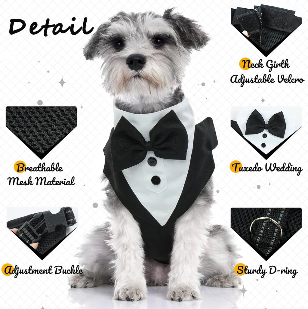 Dog Tuxedo Harness Bow Tie, Wedding Engagement. Birthday, Costume, Formal