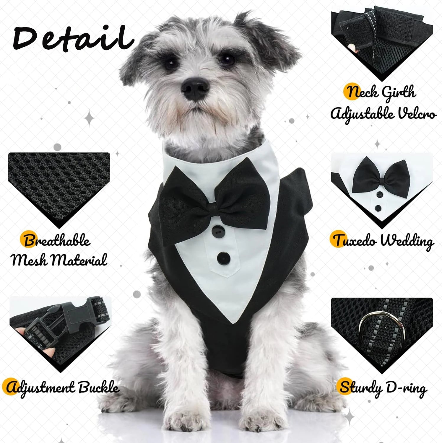 Dog Tuxedo Harness Bow Tie, Wedding Engagement. Birthday, Costume, Formal