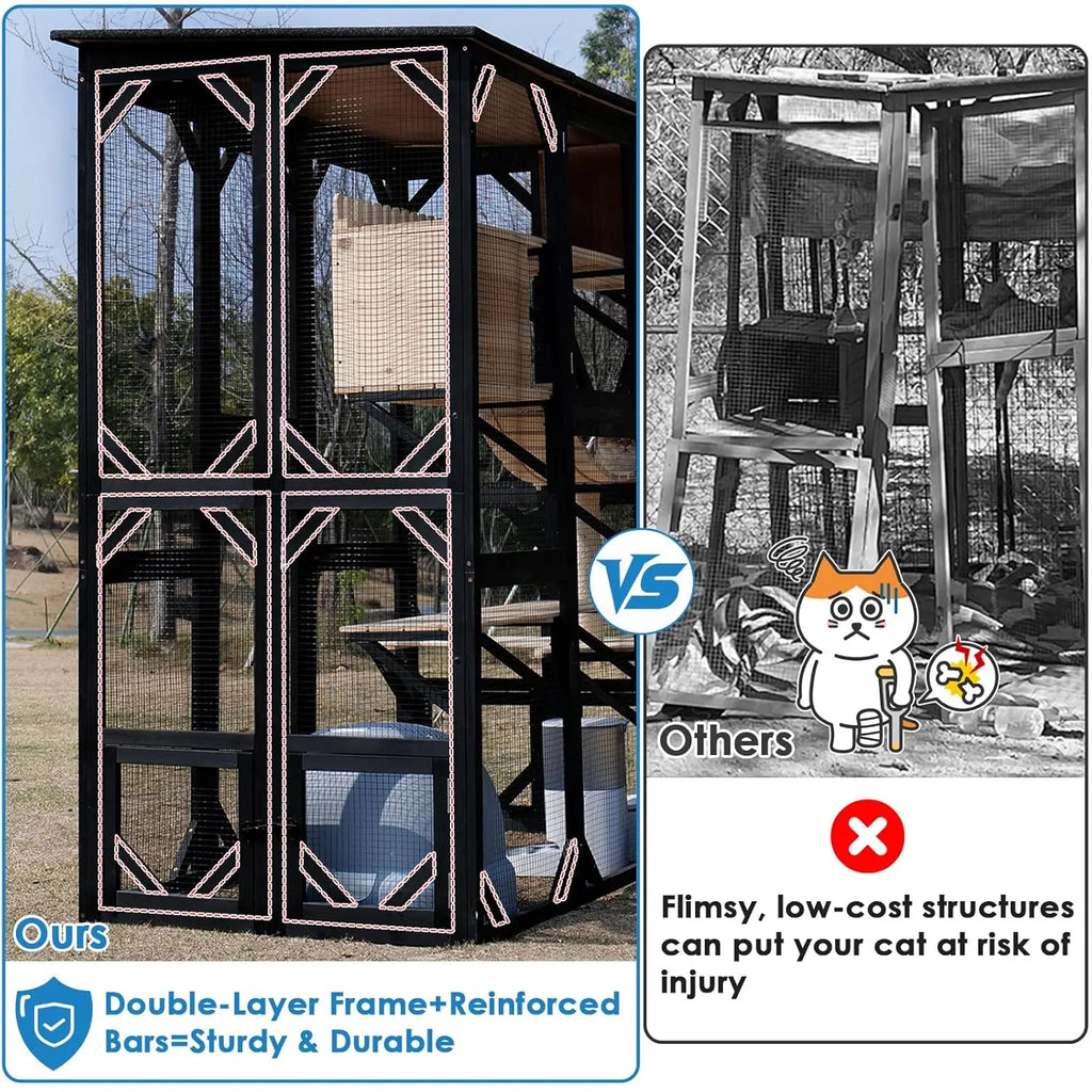 71" Large Outdoor 6 Door Pet Walk-in Cage - Weatherproof Roof
