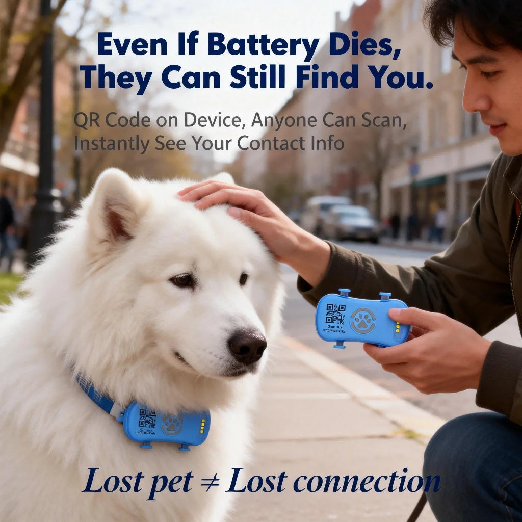 GPS Pet Real Time Tracker Unlimited Distance QR Code Locator - SIM Subscription Required