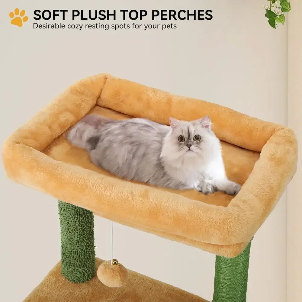 60-inch Tall Cat Tower - Grooming Brush, Climbing Tree, Condo, Perch