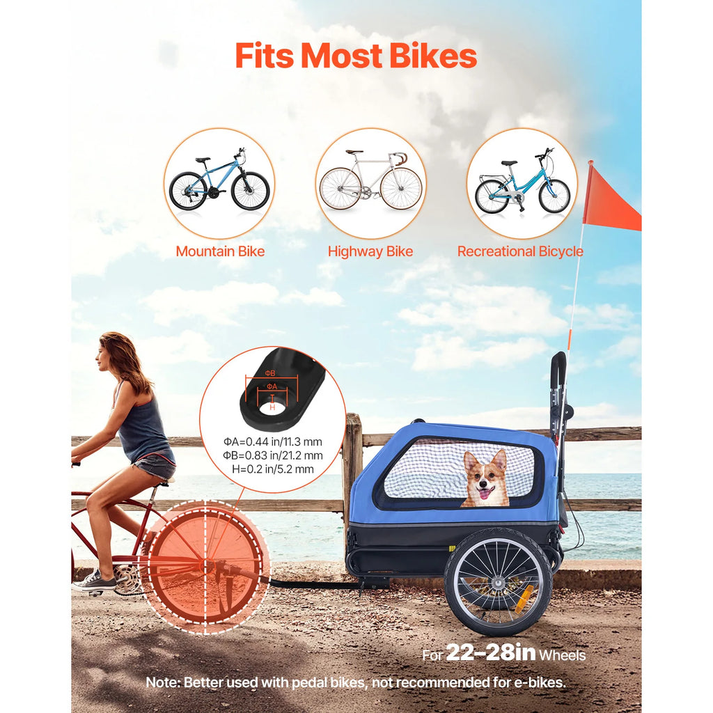 Pet Stroller Cart Bicycle Carrier 2-in-1 Folding Frame with Wheel