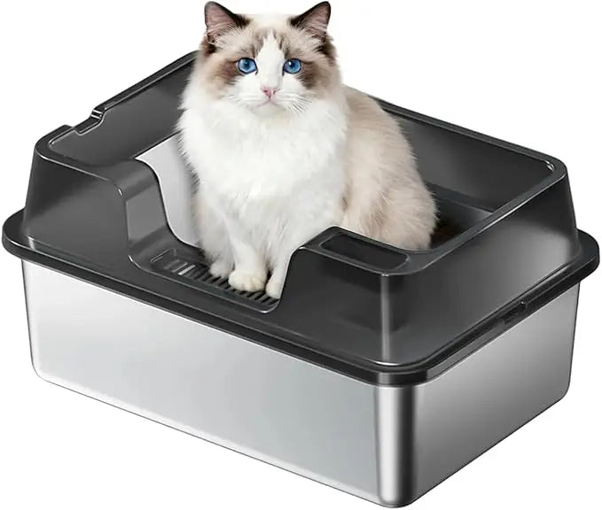 Stainless Steel Hooded Litter Tray with Flip Top Lid, Enclosed
