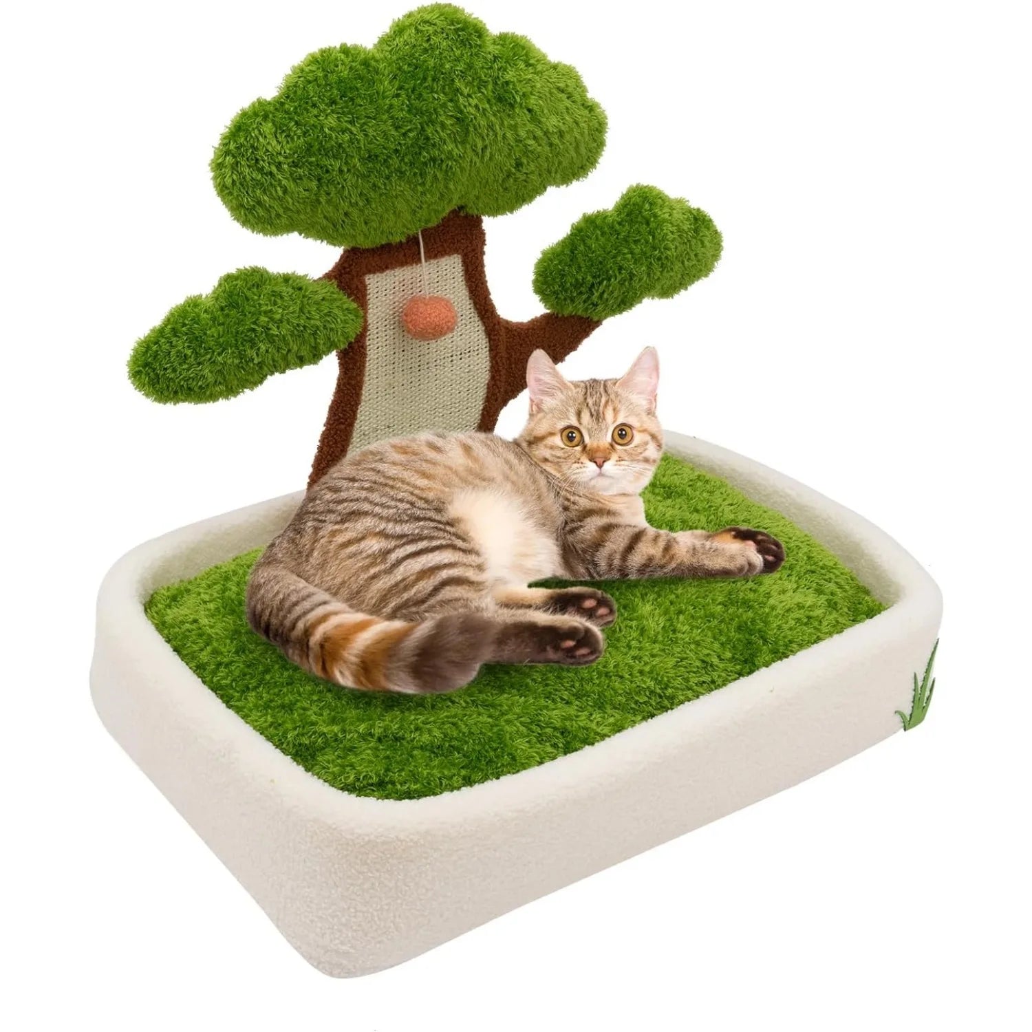 Pine Tree Scratching Post, 24.8" Plush Velvet Bed & Sisal Scratcher, Dangling Toy