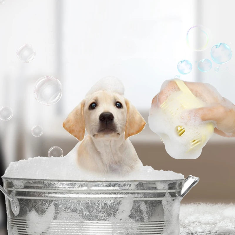 Silicone Pet Bath Massage Brush, Pour Shampoo Inside Tool