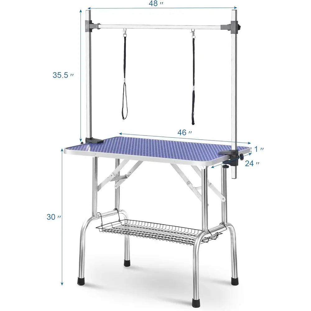 46" Folding Heavy-Duty Pet Grooming Table, Adjustable. Leash Loop, Storage