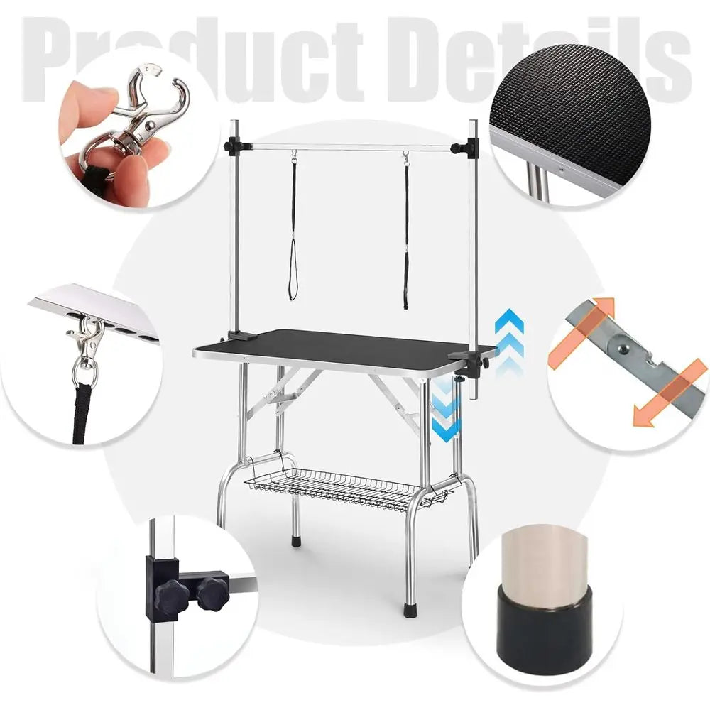 36 Inch Heavy Duty Adjustable Pet Grooming Table, Leash Loops