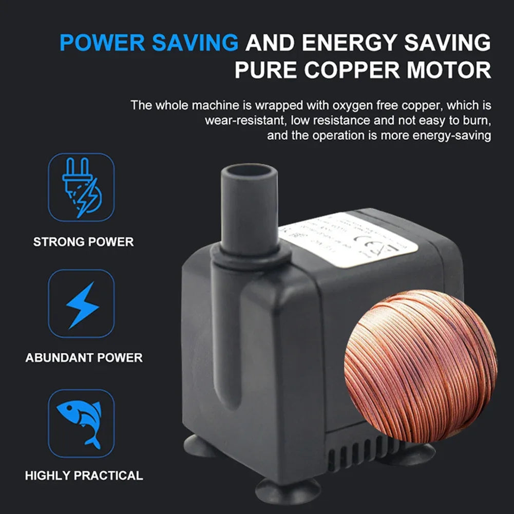 Ultra-Quiet Submersible Aquarium, Water Fountain, Fish Pond Pump Filter