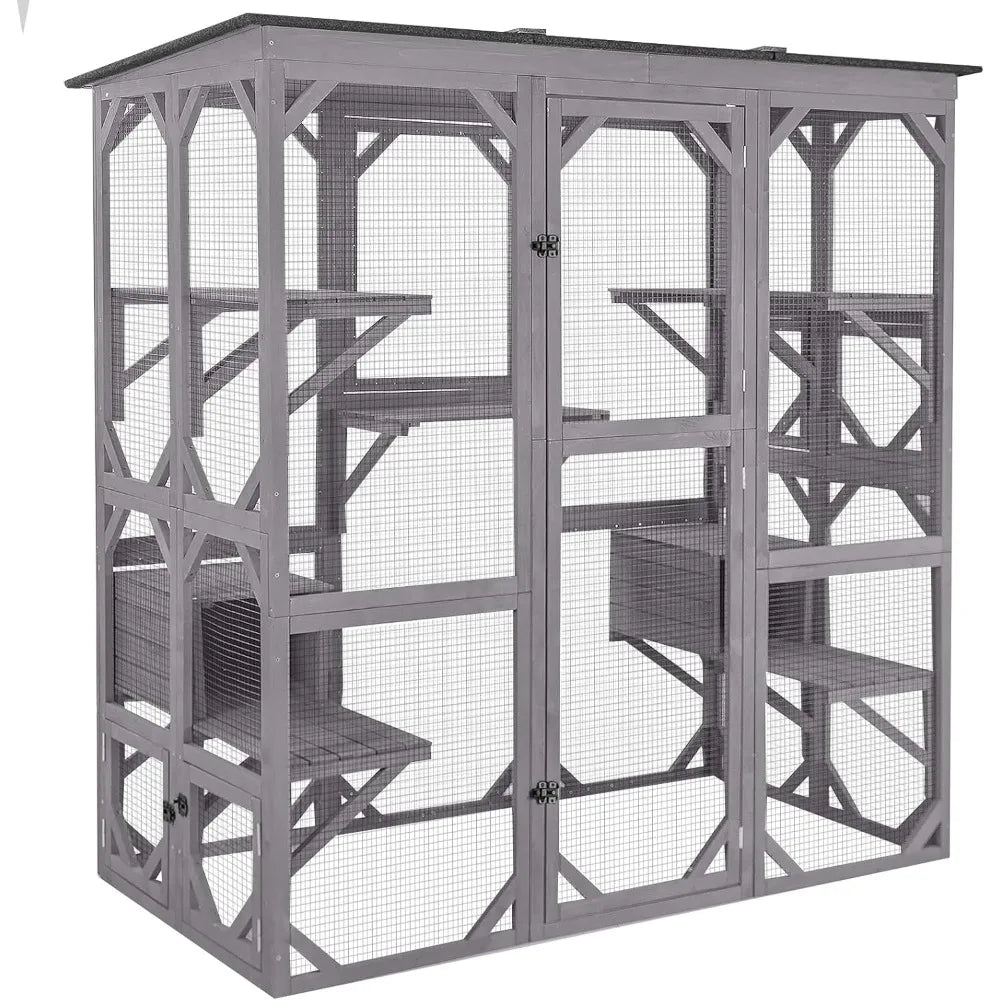 CATIO - Enclosure, Oversized Door, Wooden Pet Cage Condo, Platforms