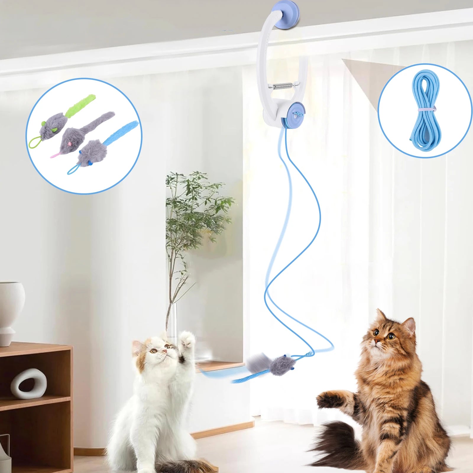Hanging Automatic Retractable Self Play Kitten Toys with 3 Catnip Mice