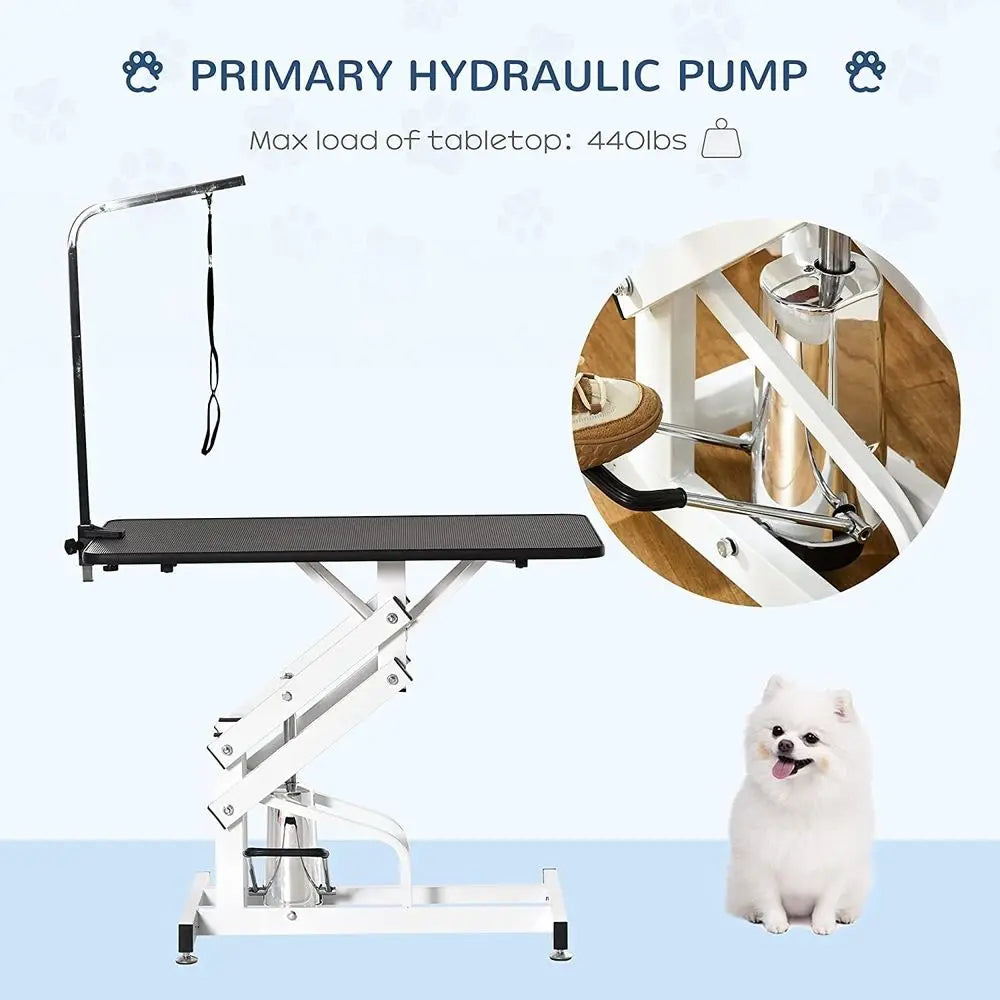Hydraulic Pet Grooming Table with Adjustable Over-Arm and Leash