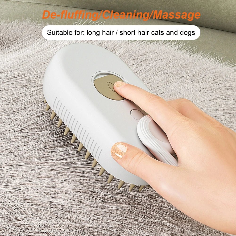 USB Rechargeable, Pet Spray, Massage, Grooming Brush with Release Button
