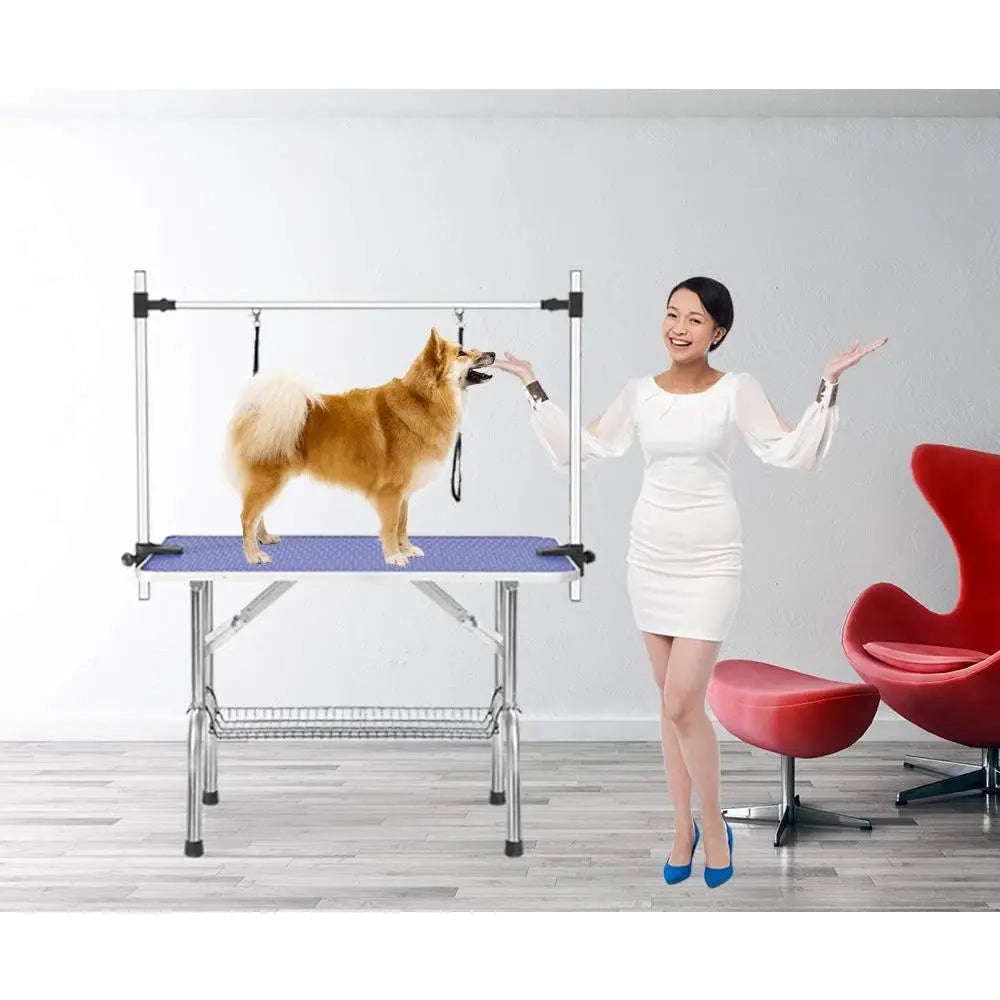 46" Folding Heavy-Duty Pet Grooming Table, Adjustable. Leash Loop, Storage