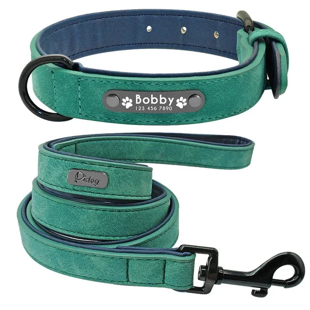 Personalized Padded Pet Collar, Leather Leash - Small / Medium / Large Pets