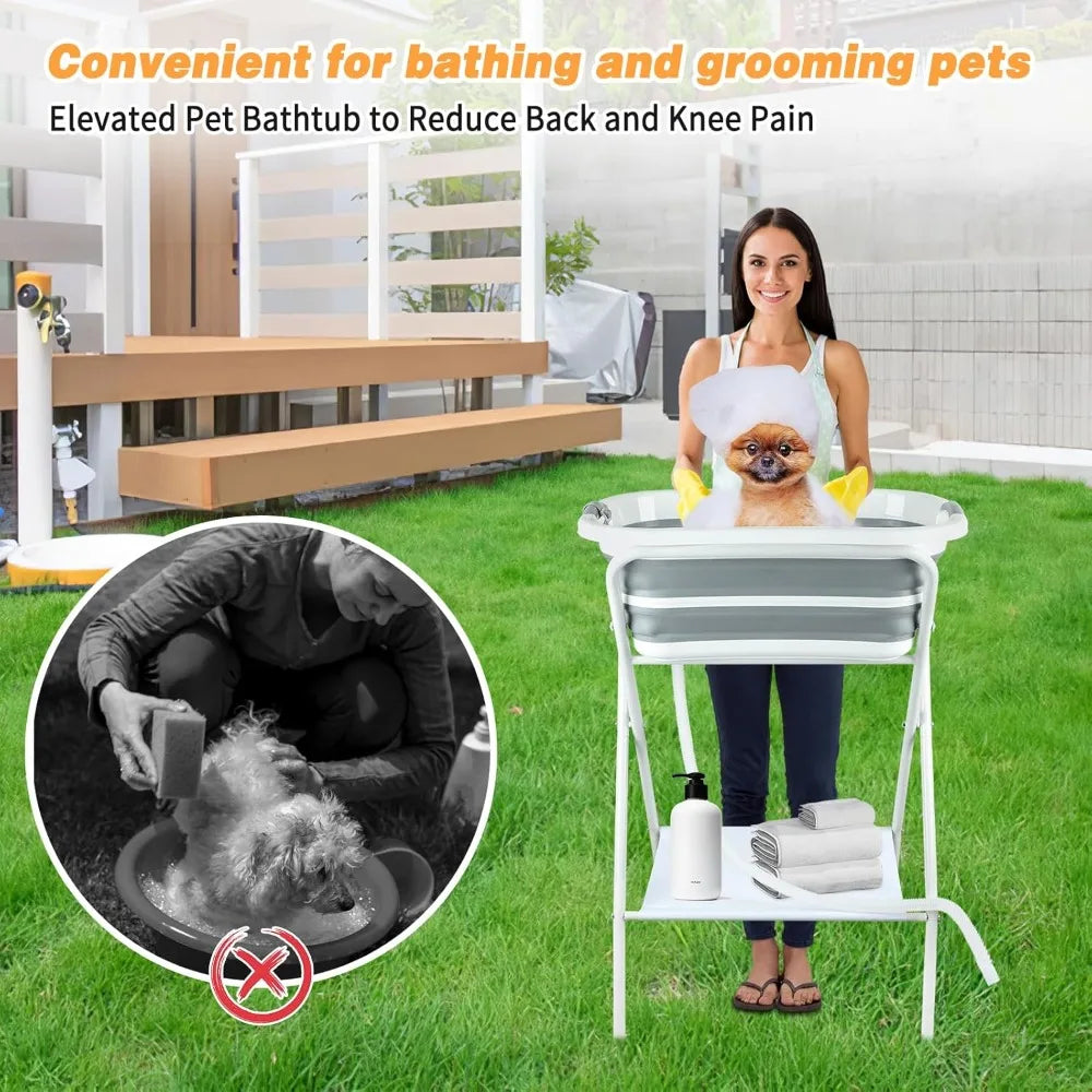 2 in 1 Portable Elevated Indoor / Outdoor Pet Bathtub, Shower, and Grooming