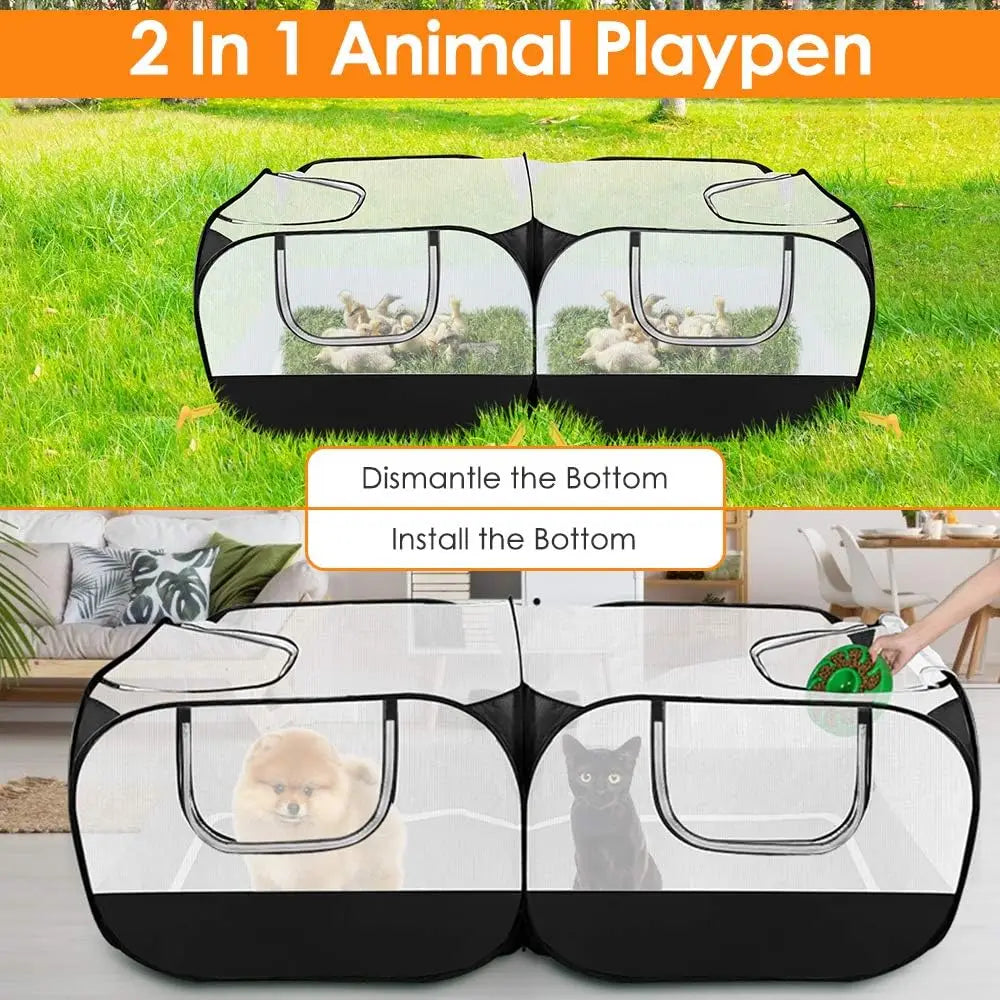 Portable Pet Playpen, Detachable Bottom, Large Foldable Enclosure for Pets