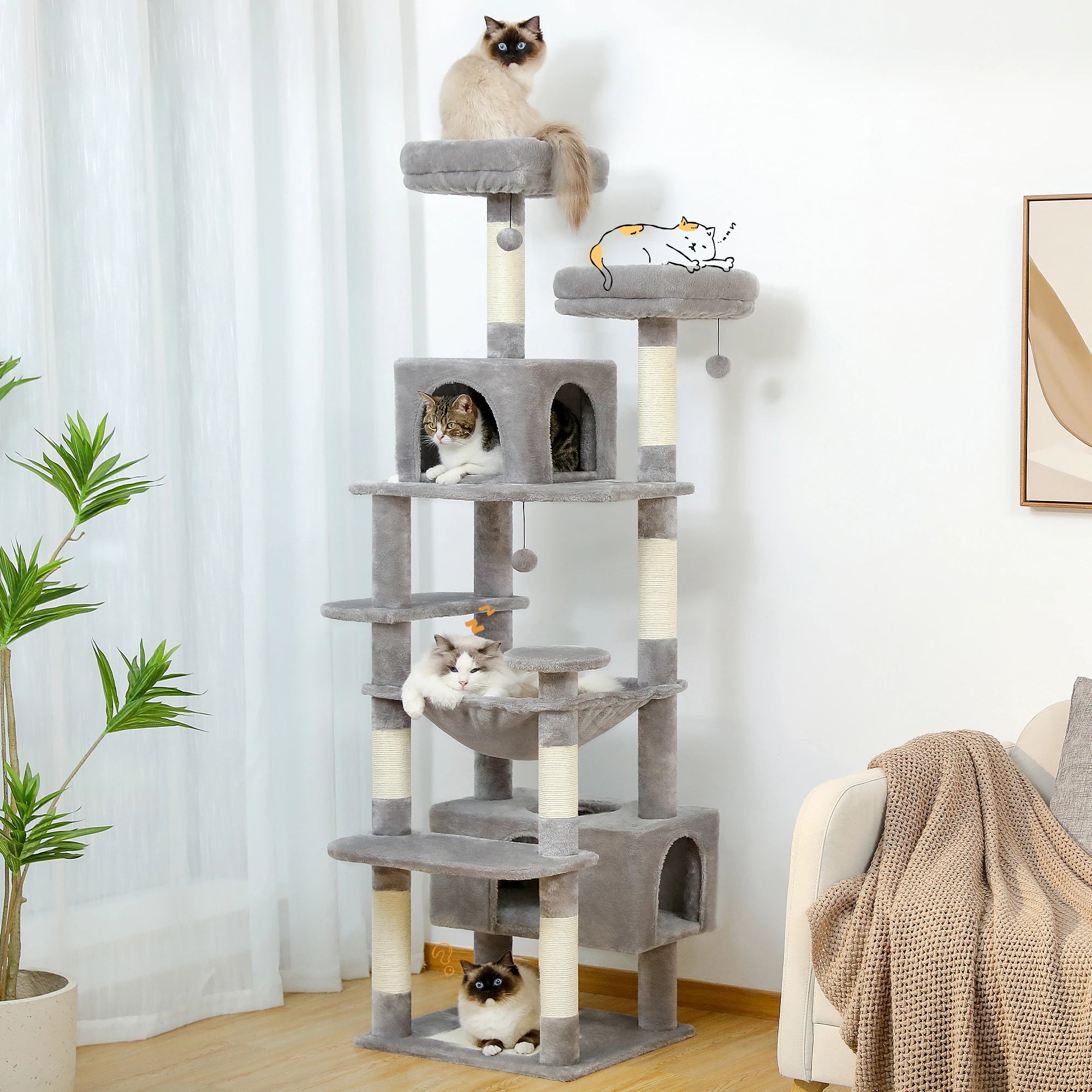 Large Indoor Cat Tree /Tower With Sisal-Covered Scratching Posts