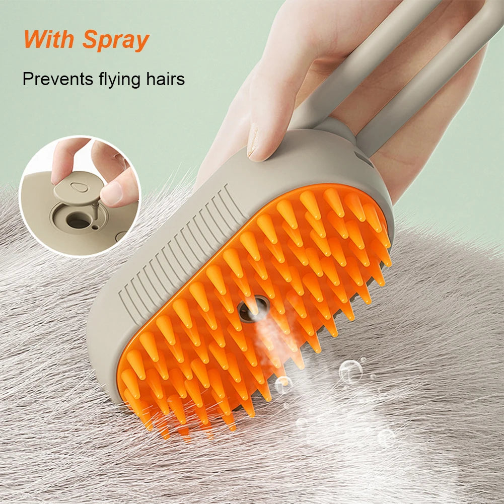 USB Rechargeable, Pet Spray, Massage, Grooming Brush with Release Button