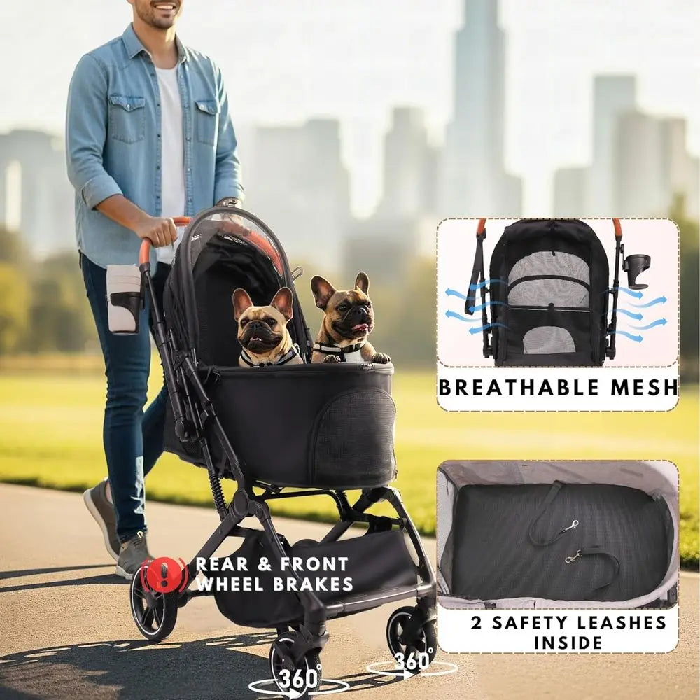 Wheeled Pet Stroller Travel All Terrain for Jogging, Running