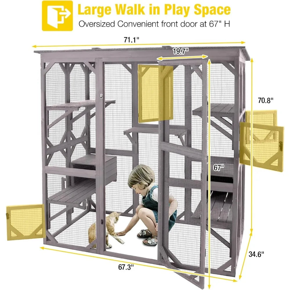 CATIO - Enclosure, Oversized Door, Wooden Pet Cage Condo, Platforms