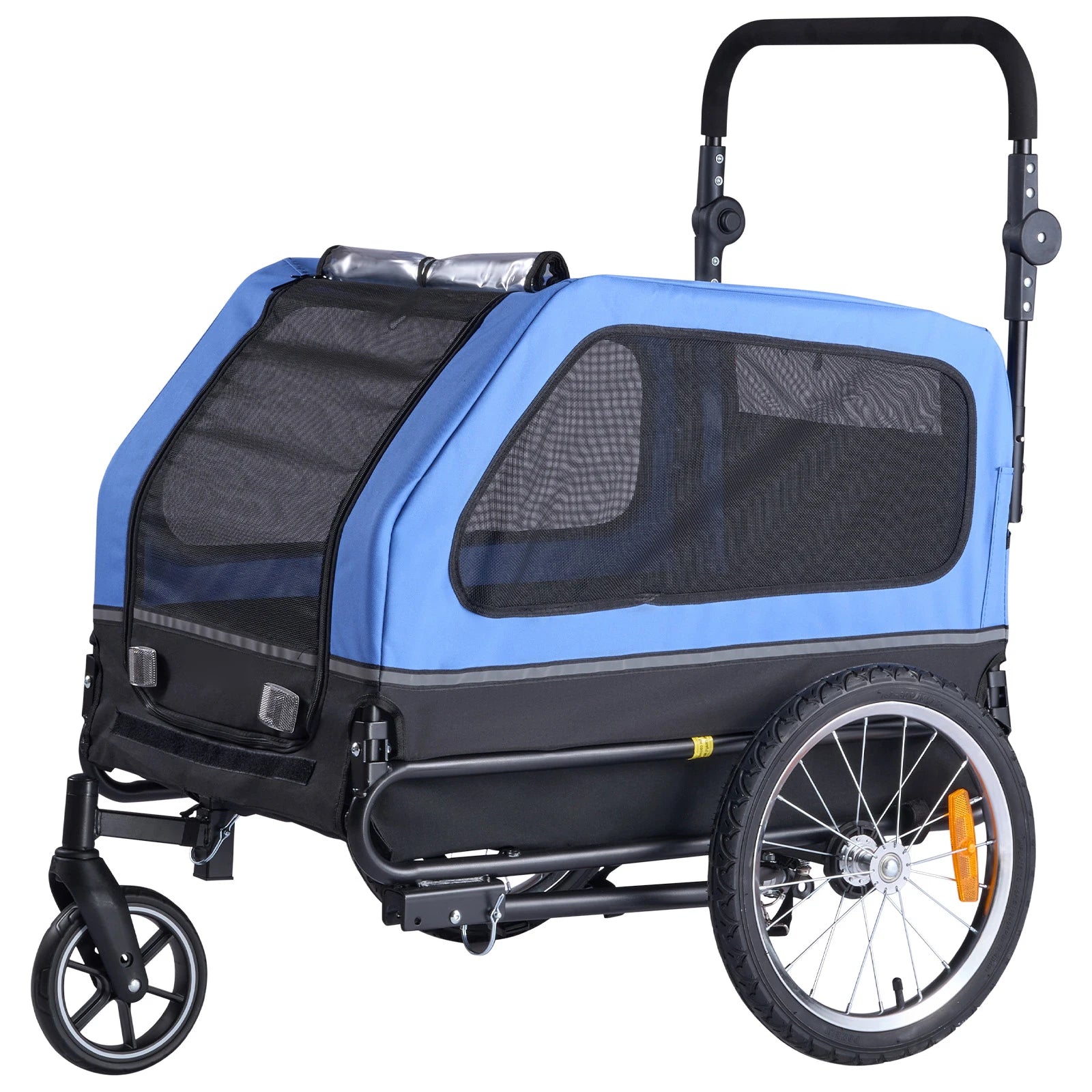 Pet Stroller Cart Bicycle Carrier 2-in-1 Folding Frame with Wheel